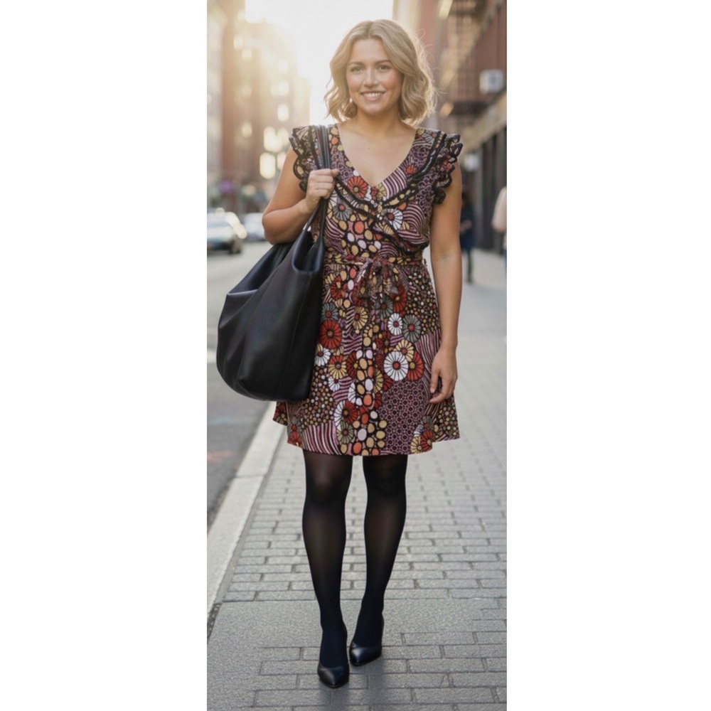 Anthropologie Floral Ruffles Whimsical Dress by Eva Franco Size L